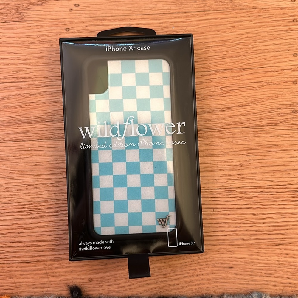 wildflower iPhone XR blue checkered case